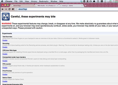 Chrome about:flags options view